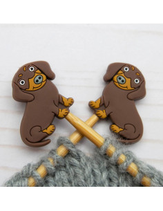 Maschenstopper für Stricknadeln - Brauner Dackel