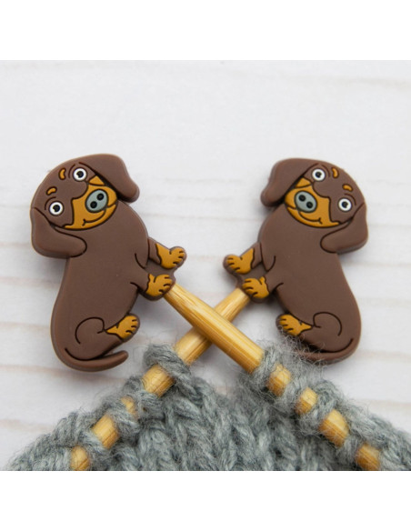 Maschenstopper für Stricknadeln - Brauner Dackel