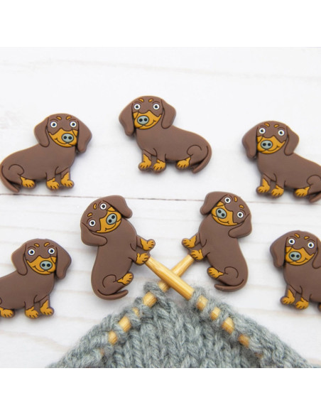 Maschenstopper für Stricknadeln - Brauner Dackel
