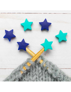 Maschenstopper für Stricknadeln - Blaue und grüne Sterne