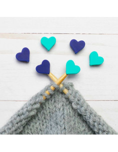 Maschenstopper für Stricknadeln - Blaue und grüne Herzen