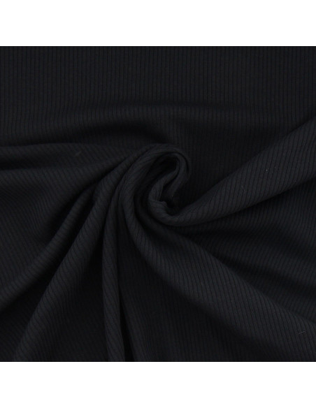 Gerippter Baumwoll-Jersey-Stoff - Schwarz