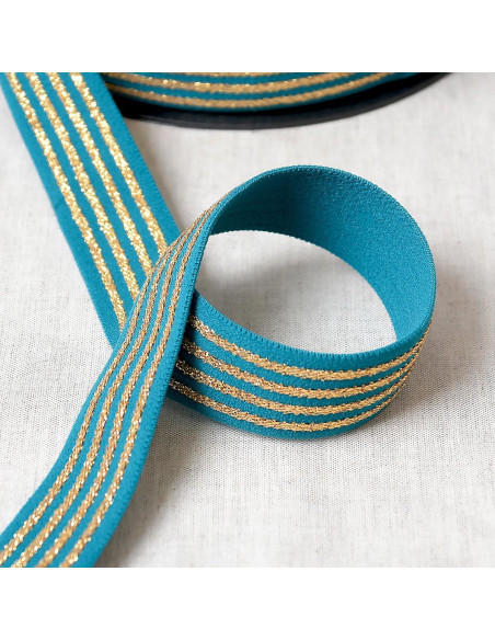Elastisch mit 4 Metallbändern - Türkis und Gold