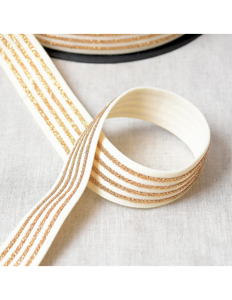 Elastisch mit 4 Metallbändern - Ecru und Gold