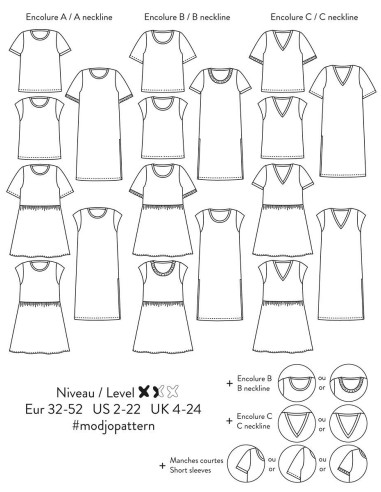 T-Shirt- und Kleid-Schnittmuster Modjo - Atelier Scämmit