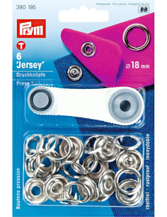 Schachtel mit 6 Jersey-Druckknöpfen in Silber mit Werkzeug 18 mm