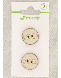Karte mit 2 Knöpfen aus natürlichem Holz 18 mm 2 Löcher - Fischgrätenmuster