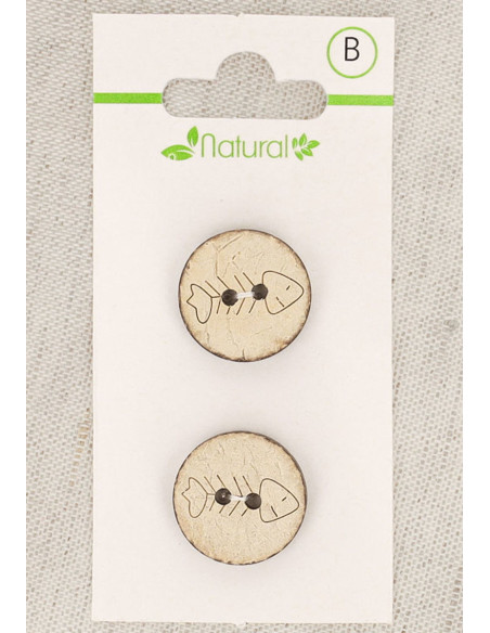Karte mit 2 Knöpfen aus natürlichem Holz 18 mm 2 Löcher - Fischgrätenmuster