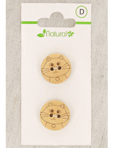 Karte mit 2 Knöpfen aus natürlichem Holz 18 mm 2 Löcher - Katze