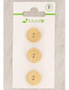 Karte mit 3 Knöpfen aus natürlichem Holz 14 mm 2 Löcher - Rund