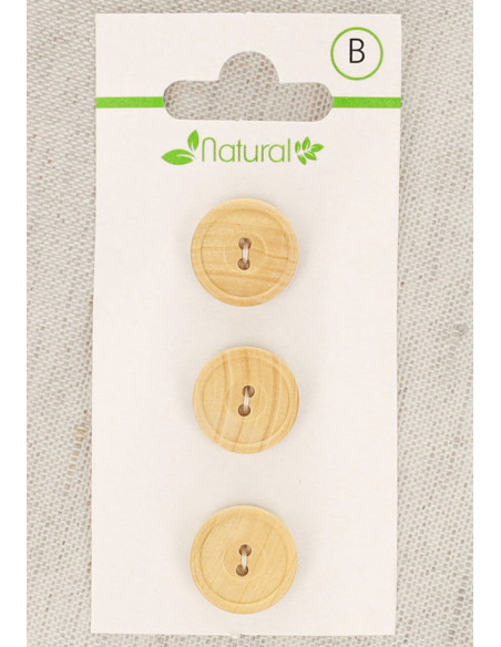 Karte mit 3 Knöpfen aus natürlichem Holz 14 mm 2 Löcher - Rund