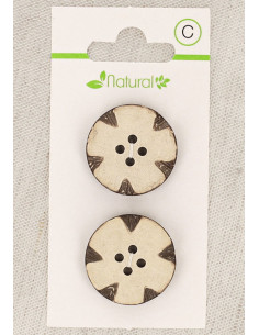 Karte mit 2 Knöpfen aus natürlichem Holz 23 mm 4 Löcher - Fantasierunde