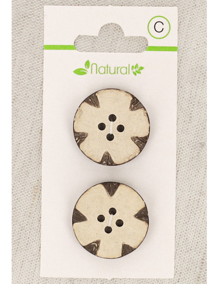 Karte mit 2 Knöpfen aus natürlichem Holz 23 mm 4 Löcher - Fantasierunde