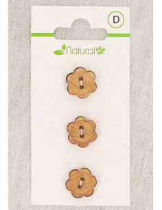 Karte mit 3 Knöpfen aus natürlichem Holz 13 mm 2 Löcher - Blumen