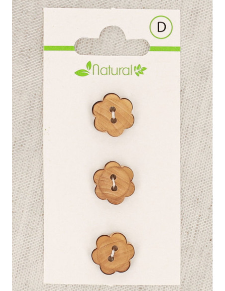 Karte mit 3 Knöpfen aus natürlichem Holz 13 mm 2 Löcher - Blumen