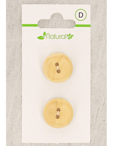 Karte mit 2 Knöpfen aus natürlichem Holz 18 mm 2 Löcher - Quadrate