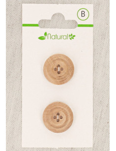 Karte mit 2 Knöpfen aus natürlichem Holz 18 mm 4 Löcher - Leisten