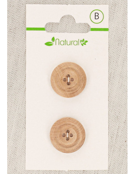 Karte mit 2 Knöpfen aus natürlichem Holz 18 mm 4 Löcher - Leisten