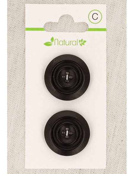 Karte mit 2 Knöpfen aus dunklem Holz 23 mm 4 Löcher - Rund