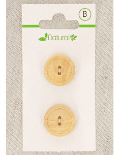 Karte mit 2 Knöpfen aus natürlichem Holz 18 mm 2 Löcher - Rund