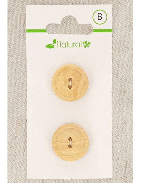 Karte mit 2 Knöpfen aus natürlichem Holz 18 mm 2 Löcher - Rund