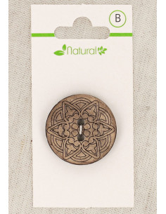 Karte mit 1 Knopf aus natürlichem Holz 28 mm 2 Löcher - Arabesken