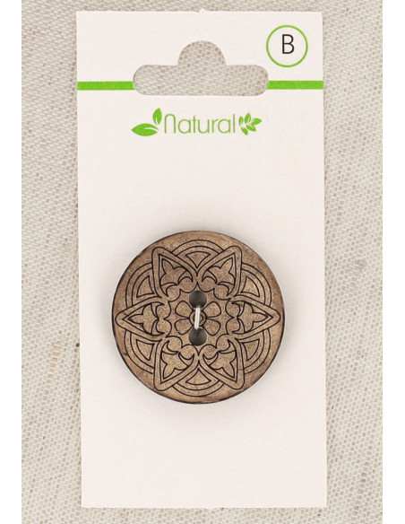 Karte mit 1 Knopf aus natürlichem Holz 28 mm 2 Löcher - Arabesken