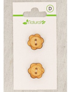 Karte mit 2 Knöpfen aus natürlichem Holz 15 mm 2 Löcher - Blumen