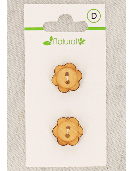 Karte mit 2 Knöpfen aus natürlichem Holz 15 mm 2 Löcher - Blumen