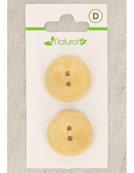 Karte mit 2 Knöpfen aus natürlichem Holz 23 mm 2 Löcher - Quadrate
