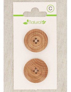 Karte mit 2 Knöpfen aus natürlichem Holz 23 mm 4 Löcher - Leisten