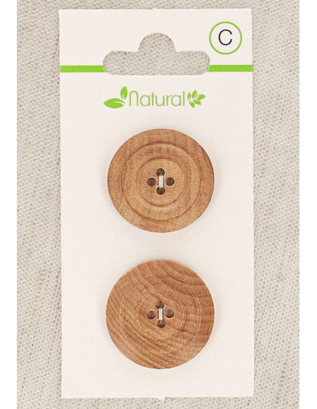 Karte mit 2 Knöpfen aus natürlichem Holz 23 mm 4 Löcher - Leisten