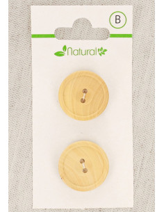 Karte mit 2 Knöpfen aus natürlichem Holz 20 mm 2 Löcher - Rund