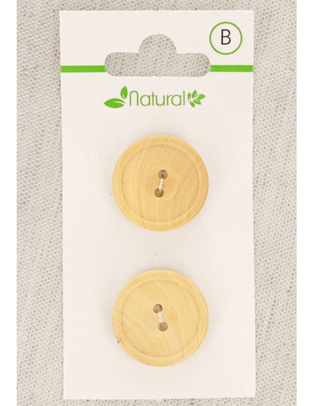 Karte mit 2 Knöpfen aus natürlichem Holz 20 mm 2 Löcher - Rund