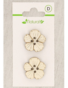 Karte mit 2 Knöpfen aus natürlichem Holz 21 mm 4 Löcher - Blumen