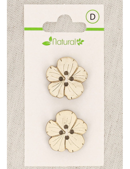 Karte mit 2 Knöpfen aus natürlichem Holz 21 mm 4 Löcher - Blumen