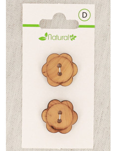 Karte mit 2 Knöpfen aus natürlichem Holz 20 mm 2 Löcher - Blumen