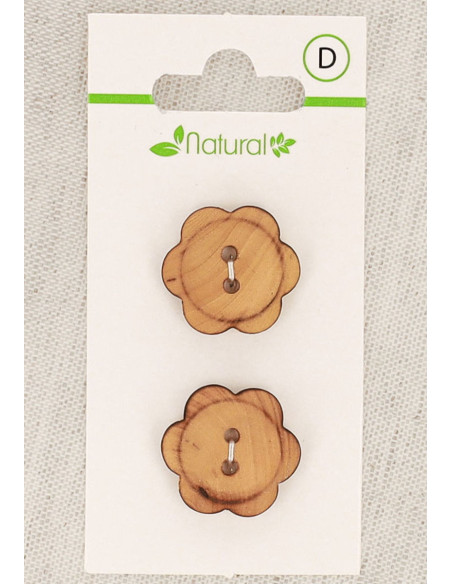 Karte mit 2 Knöpfen aus natürlichem Holz 20 mm 2 Löcher - Blumen