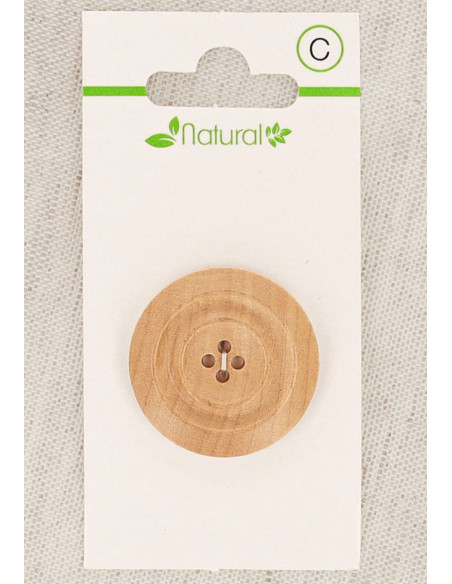 Karte mit 1 Knopf aus natürlichem Holz 28 mm 4 Löcher - Leisten