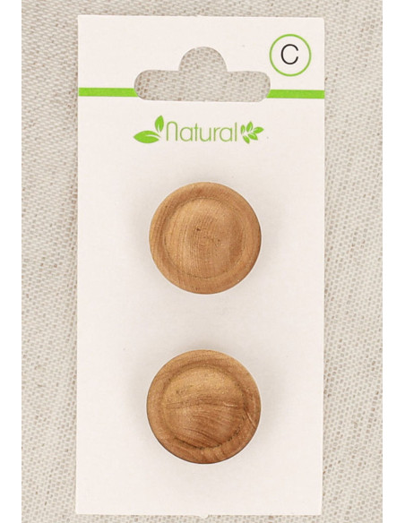 Karte mit 2 Knöpfen aus natürlichem Holz 18 mm mit Öse - Runde Reliefs