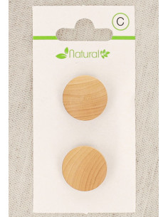 Karte mit 2 Knöpfen aus natürlichem Holz 18 mm mit Öse - Rund