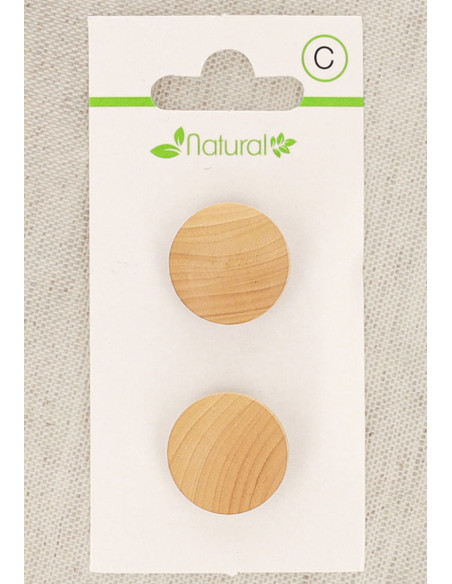 Karte mit 2 Knöpfen aus natürlichem Holz 18 mm mit Öse - Rund