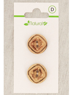 Karte mit 2 Knöpfen aus natürlichem Holz 18 mm 2 Löcher - Quadrate