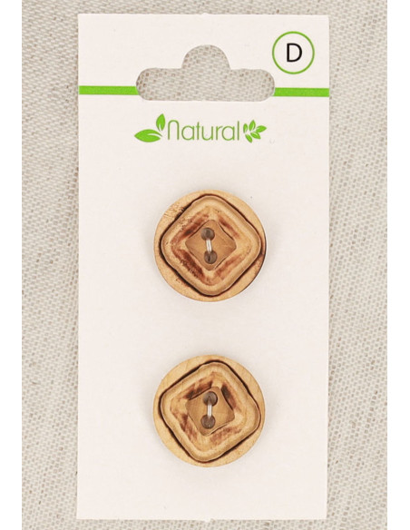 Karte mit 2 Knöpfen aus natürlichem Holz 18 mm 2 Löcher - Quadrate