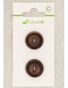 Karte mit 2 Knöpfen aus dunklem Holz 18 mm 2 Löcher - Rund