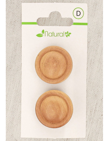Karte mit 2 Knöpfen aus natürlichem Holz 23 mm mit Öse - Runde Reliefs