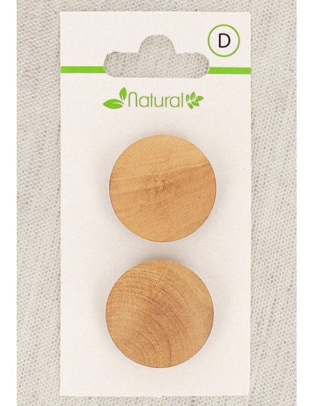 Karte mit 2 Knöpfen aus natürlichem Holz 23 mm mit Öse - Rund