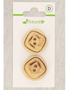Karte mit 2 Knöpfen aus natürlichem Holz 23 mm 2 Löcher - Quadrate