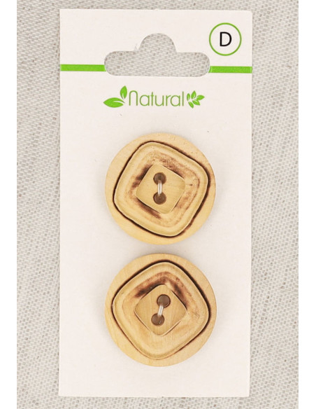 Karte mit 2 Knöpfen aus natürlichem Holz 23 mm 2 Löcher - Quadrate