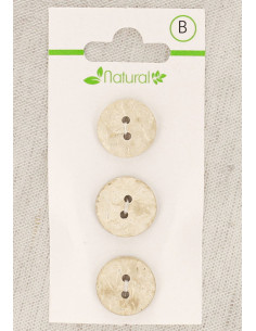 Karte mit 3 Knöpfen aus natürlichem Holz 15 mm 2 Löcher - Rund